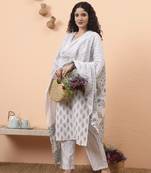 blue and white pure cotton kurta dupatta pant set