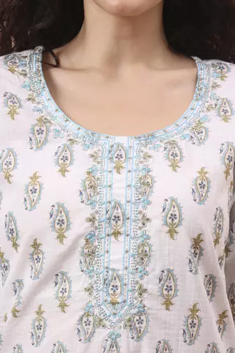blue and white pure cotton kurta dupatta pant set