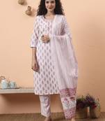 pink and white pure cotton kurta dupatta pant set