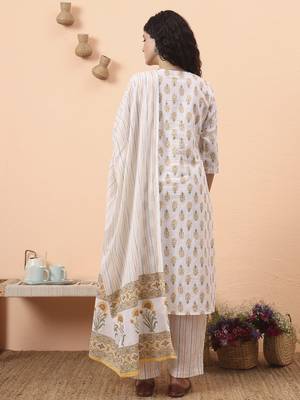 yellow and white pure cotton kurta dupatta pant set 3
