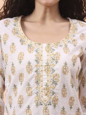 yellow and white pure cotton kurta dupatta pant set 4