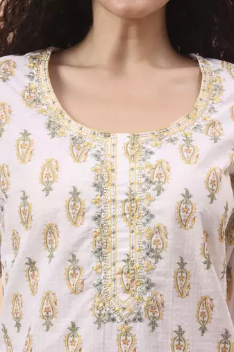 yellow and white pure cotton kurta dupatta pant set