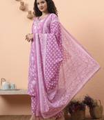 purple pure cotton thared work kurta dupatta pant set