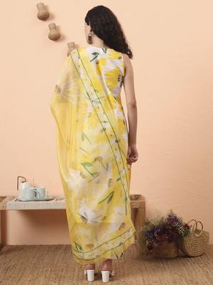 yellow and white floral straight kurta trouser dupatta set 3