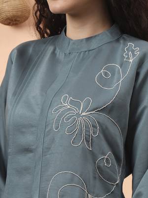 blue silk blend thared work co-ord set 4