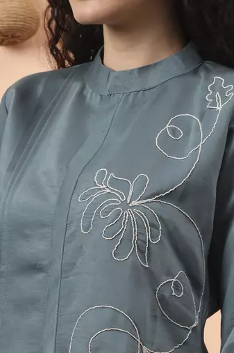 blue silk blend thared work co-ord set