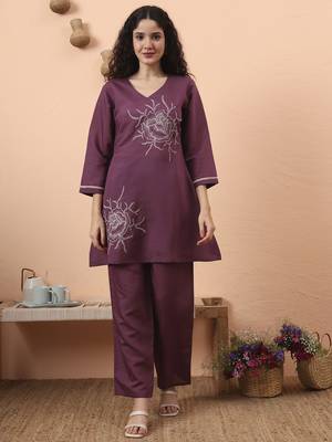purple silk blend thared work co-ord set 1