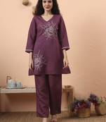 purple silk blend thared work co-ord set