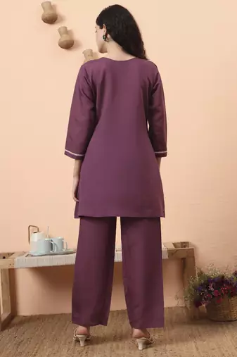 purple silk blend thared work co-ord set