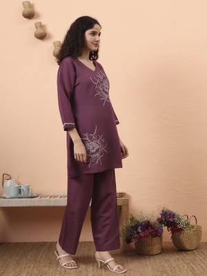 purple silk blend thared work co-ord set 5