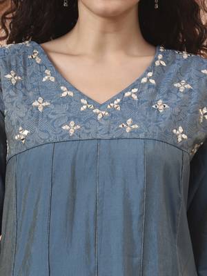 blue silk blend piping design anarkali kurta dupatta palazzo set 4