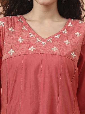 peach silk blend piping design anarkali kurta dupatta palazzo set 4