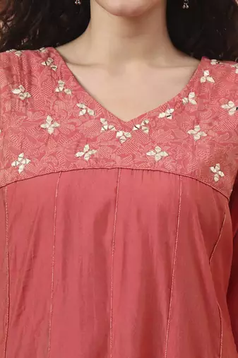peach silk blend piping design anarkali kurta dupatta palazzo set