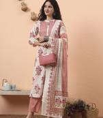 cream pure cotton kantha work kurta dupatta pant set