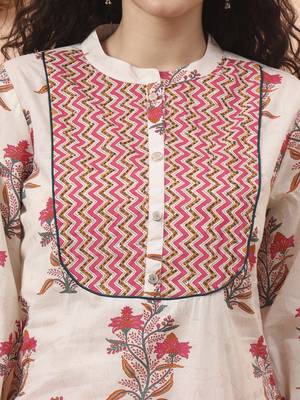 cream pure cotton kantha work kurta dupatta pant set 4