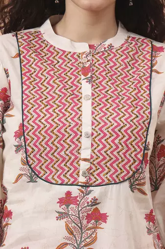 cream pure cotton kantha work kurta dupatta pant set