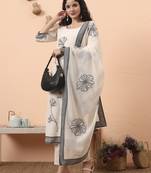 off-white handloom cotton weaved  kurta dupatta pant set with cotton mal lining