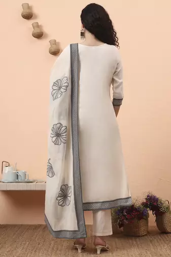 off-white handloom cotton weaved  kurta dupatta pant set with cotton mal lining