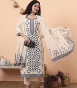 off-white handloom cotton kurta dupatta pant set with cotton mal lining