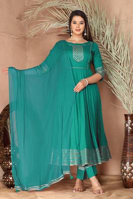 Sea green gotta patti rayon stitched anarkali pant suit set 1
