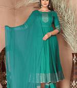 Sea green gotta patti rayon stitched anarkali pant suit set