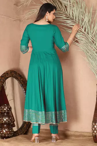 Sea green gotta patti rayon stitched anarkali pant suit set