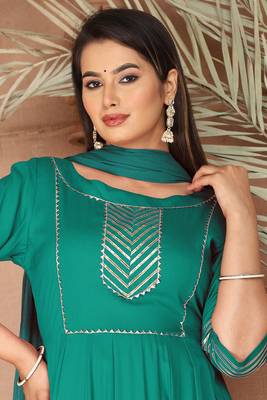 Sea green gotta patti rayon stitched anarkali pant suit set 4