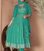 Sea green gotta patti rayon stitched anarkali pant suit set