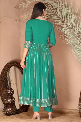 Sea green gotta patti rayon stitched anarkali pant suit set