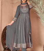 Grey gotta patti rayon stitched anarkali pant suit set