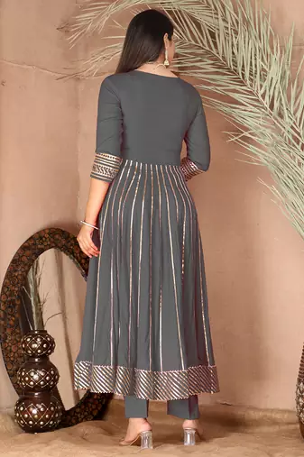Grey gotta patti rayon stitched anarkali pant suit set