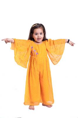 Yellow Bandhani Print Jumpsuit for girls 2