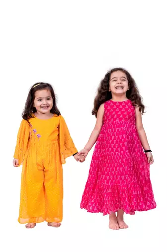 Yellow Bandhani Print Jumpsuit for girls