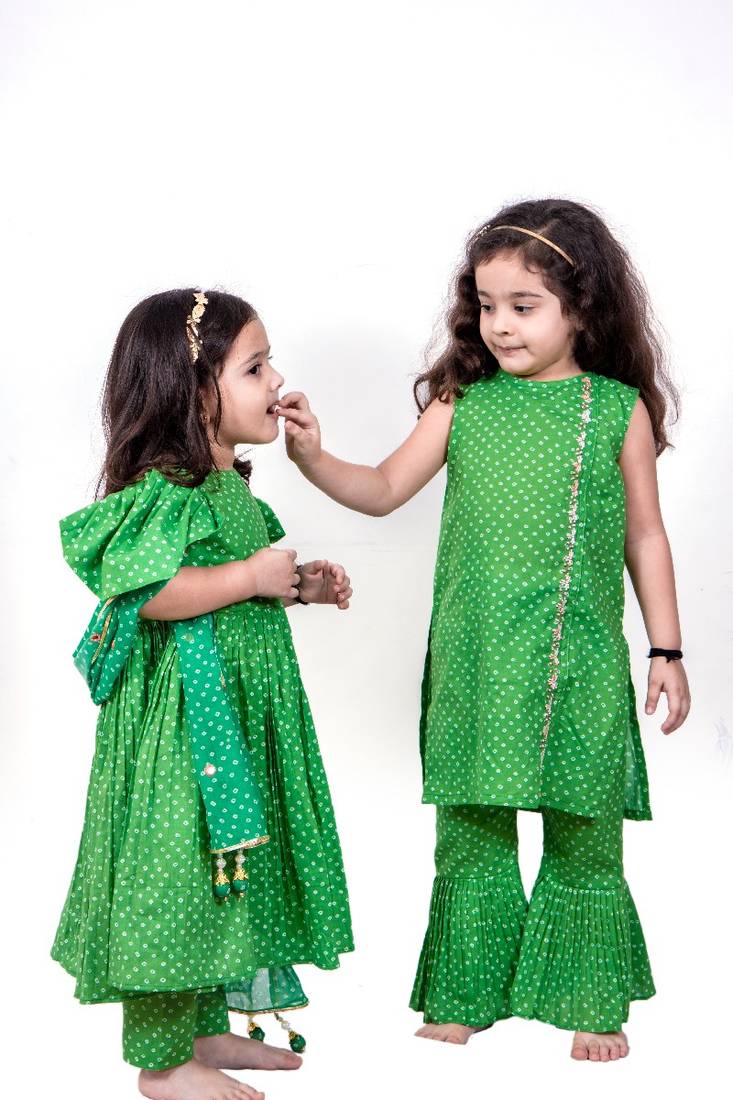 Green bandhani print sharara set
