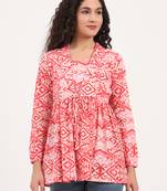 Divena red floral print cotton fabric lepal coller peplum top