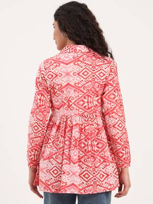 Divena red floral print cotton fabric lepal coller peplum top 5