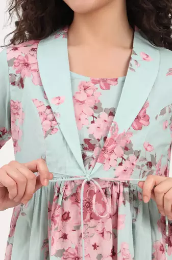 Divena turquoise floral print cotton fabric lepal coller peplum top