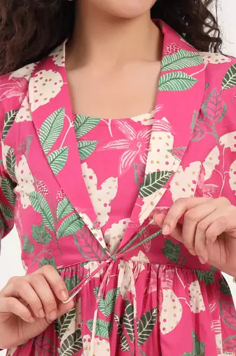 Divena pink floral print cotton fabric lepal coller peplum top