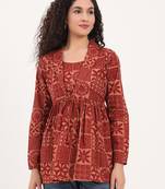 Divena brown floral cotton fabric lepal coller peplum top