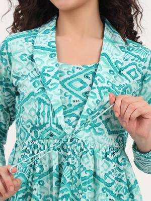 Divena teal green floral cotton fabric lepal coller peplum top 4