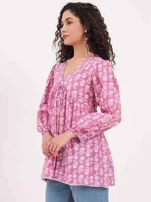 Divena purple floral print cotton fabric regular peplum top 2