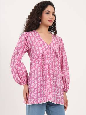 Divena purple floral print cotton fabric regular peplum top 3
