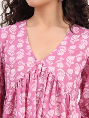 Divena purple floral print cotton fabric regular peplum top 4