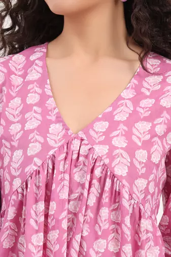 Divena purple floral print cotton fabric regular peplum top