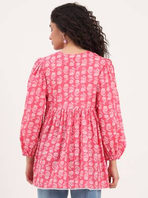 Divena pink floral print cotton fabric regular peplum top 2