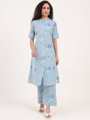 Divena blue floral printed cotton co-ords sets 1