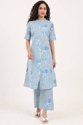 Divena blue floral printed cotton co-ords sets