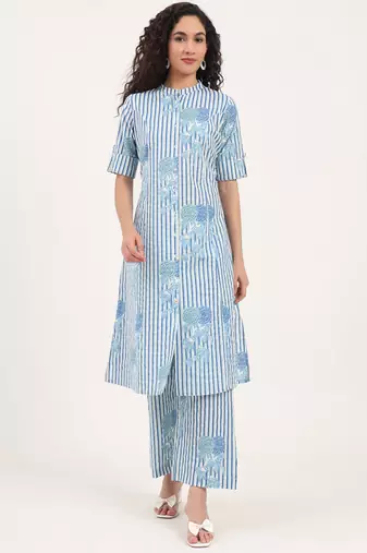 Divena blue floral printed cotton co-ords sets
