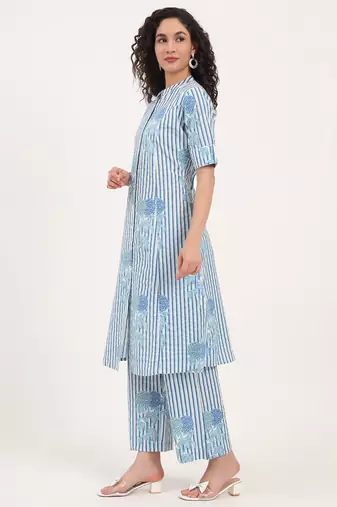Divena blue floral printed cotton co-ords sets