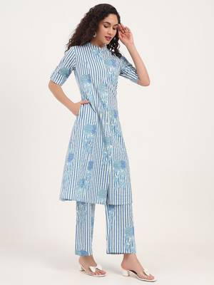 Divena blue floral printed cotton co-ords sets 3